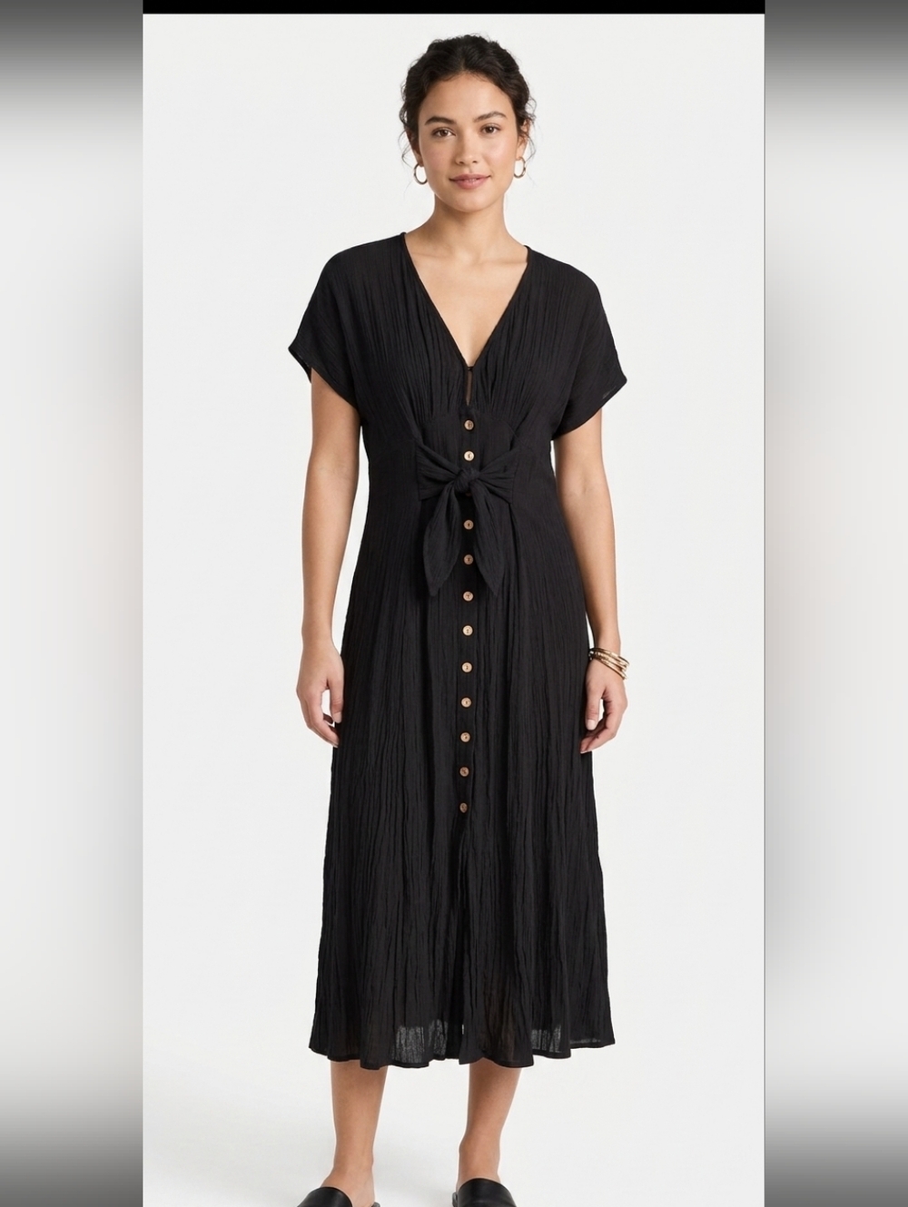 18 Centimeters Black Faux Tie-Front & Back V-Neck Women's Dress Small